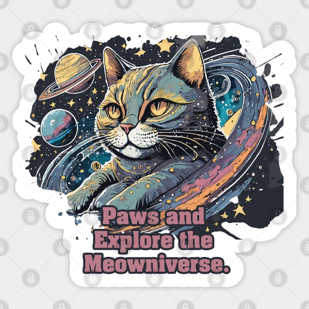 Paws and Explore the Meowniverse - Cute Cat in Space Design Sticker by diegotorres